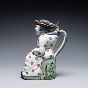 Een polychrome aardewerken 'Jacqueline' dekselkan, Rijsel, Frankrijk, 18e eeuw — foto 5