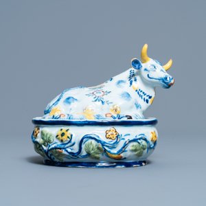 Een polychrome Delftse botervloot met een koe op het deksel, 18e eeuw — foto 2
