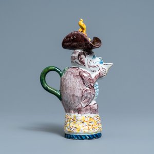 Een polychrome Delftse dekselkan in de vorm van een aap, 18e eeuw — foto 4