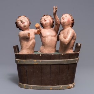 Een polychrome houten groep 'De kinderen van Sint-Nikolaas', 18e eeuw — foto 2