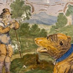 Een polychrome plaquette met een herder met twee grote honden, Castelli, Italië, 18e eeuw — foto 4