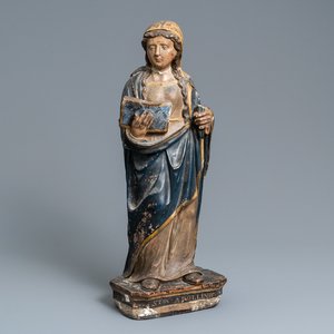 Een polychrome stenen figuur van Sint Appolonia van Alexandrië, ca. 1540 — foto 1