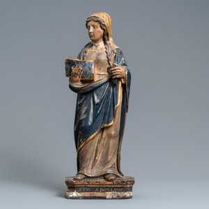 Een polychrome stenen figuur van Sint Appolonia van Alexandrië, ca. 1540 — foto 2