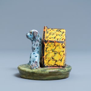 Een polychroom Delfts model van een hond bij zijn hok, 18e eeuw — foto 5