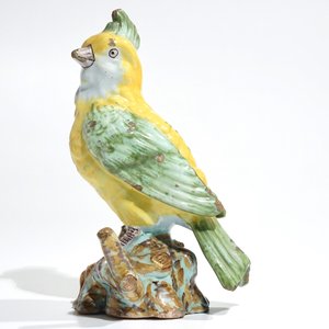 Een polychroom model van een vogel op tak, Frankrijk of Delft, 18/19e eeuw — foto 6
