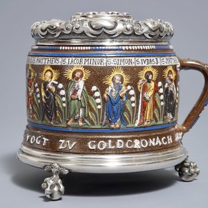 Een pul met aposteldecor in Creussen steengoed met latere Russisch zilveren Fabergé-montuur, 1656 gedateerd — foto 4