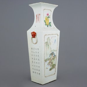 Een rechthoekige Chinese vaas met qianjiang cai decor van onsterfelijken en landschappen, 19/20e eeuw — foto 7