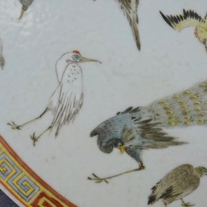 Een ronde Chinese famille rose plaquette met vogels, 19e eeuw — foto 9