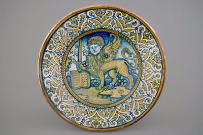Een schotel met de leeuw van Sint-Marcus, Deruta, ca. 1540