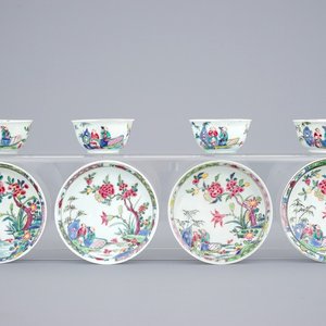 Een set van 4 Chinese famille rose koppen en schotels, Yongzheng/Qianlong — foto 1