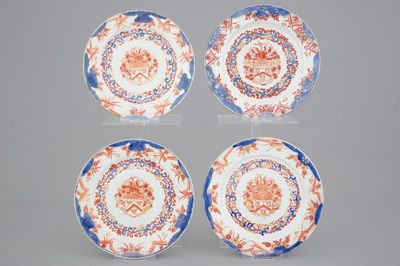 Een set van 4 Chinese Imari stijl borden met het wapen Van Gellicum, Kangxi