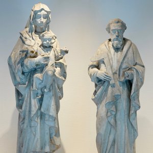 Een set van twee plaasteren religieuze figuren, één Judas Thaddeus, 19/20e eeuw, Brugge — foto 1