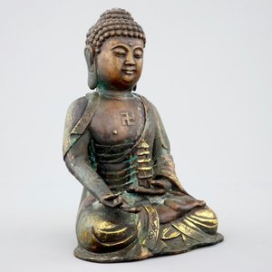 Een Sino-Tibetaanse deels verguld bronzen figuur van een gezeten Boeddha, 19e eeuw — foto 7