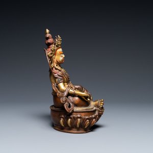 Een Sino-Tibetaanse deels vergulde bronzen figuur van Jambhala met inscripties op de rug, 19e eeuw — foto 5