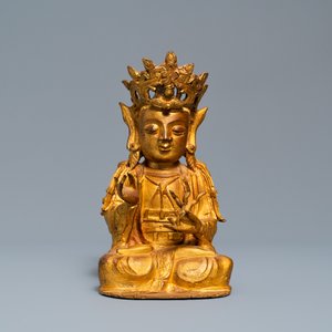 Een Sino-Tibetaanse verguld bronzen figuur van Boeddha, Ming — foto 2