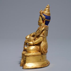 Een Sino-Tibetaanse verguld bronzen figuur van Jambhala, 19/20e eeuw — foto 4