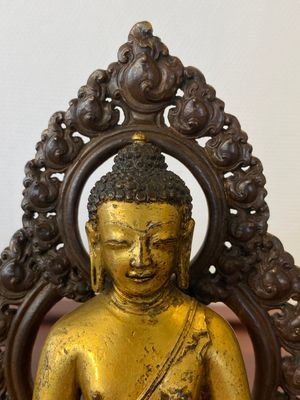 Een Sino-Tibetaanse vergulde en verzilverde bronzen genezende Boeddha of Bhaishajyaguru, 19e eeuw — foto 5