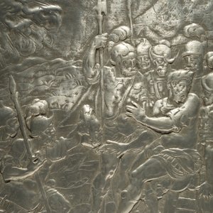 Een stalen plaat met laagreliëf voorstelling van "Cesar bij het hoofd van Pompeius”, mog. Neurenberg, Duitsland, 17e eeuw — foto 4