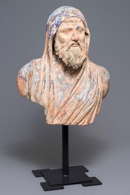 Een terracotta buste naar antiek voorbeeld, Italië, 17/18e eeuw