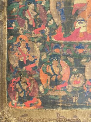 Een thangka met Bhaisajyaguru, Tibet, 15/16e eeuw — foto 6