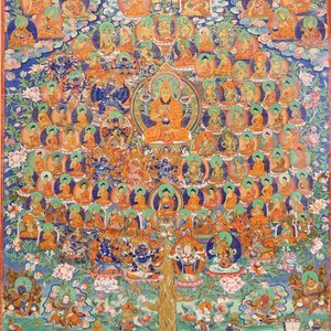 Een thangka met een genealogische boom, Tibet of Nepal, 19/20e eeuw — foto 1