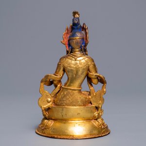Een Tibetaanse ingelegde verguld bronzen figuur van Tara, 19/20e eeuw — foto 4
