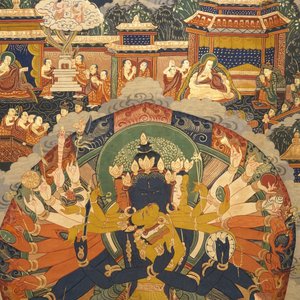 Een Tibetaanse thangka voorstellende Chakrasamvara, 19/20e eeuw — foto 4