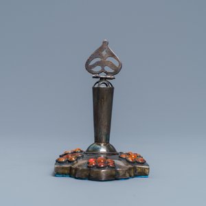 Een turkoois in met kornalijn bezet zilver gevatte zegelstempel van Mozaffar Al-Din Shah Qajar (1896-1907), Iran, gedateerd 1896 — foto 6