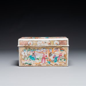 Een uiterst zeldzame Chinese Canton famille rose dekseldoos voor een theeset met mandarijns decor, Qianlong — foto 6