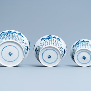 Een uitgebreid Chinees blauw-wit servies met jachtdecor, 18/19e eeuw — foto 21