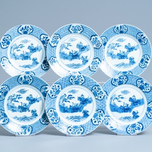 Een uitgebreid Chinees blauw-wit servies met jachtdecor, 18/19e eeuw — foto 52
