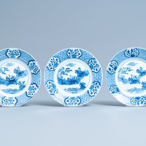 Een uitgebreid Chinees blauw-wit servies met jachtdecor, 18/19e eeuw — foto 53