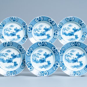 Een uitgebreid Chinees blauw-wit servies met jachtdecor, 18/19e eeuw — foto 55