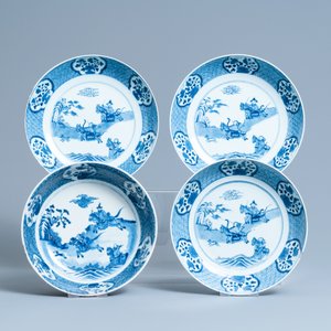 Een uitgebreid Chinees blauw-wit servies met jachtdecor, 18/19e eeuw — foto 58