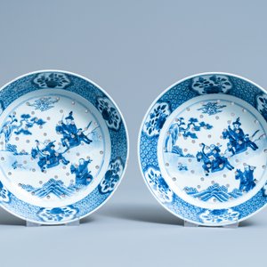 Een uitgebreid Chinees blauw-wit servies met jachtdecor, 18/19e eeuw — foto 9