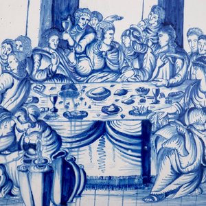 Een uitzonderlijk grote blauw-witte plaque met "De Bruiloft te Kana", Amsterdam, ca. 1743 — foto 3