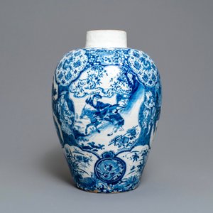 Een uitzonderlijke grote blauw-witte Delftse chinoiserie vaas, 17/18e eeuw — foto 11