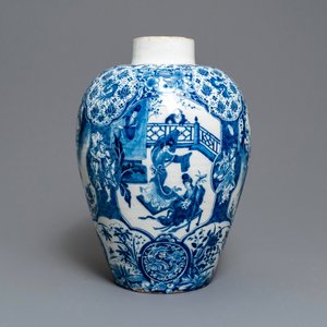 Een uitzonderlijke grote blauw-witte Delftse chinoiserie vaas, 17/18e eeuw — foto 13