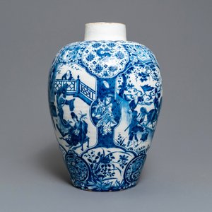 Een uitzonderlijke grote blauw-witte Delftse chinoiserie vaas, 17/18e eeuw — foto 14