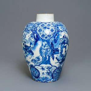 Een uitzonderlijke grote blauw-witte Delftse chinoiserie vaas, 17/18e eeuw — foto 5