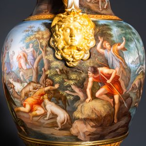 Een uitzonderlijke grote mythologische 'Diana en Aktaion' vaas, porselein uit Meissen, 2e helft 19e eeuw — foto 2