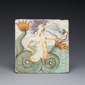 Een uitzonderlijke polychrome tegel met Triton, Rotterdam, begin 17e eeuw — foto 1