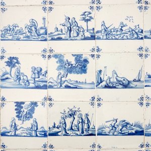 Een veld van 30 blauw-witte Rotterdamse bijbeltegels, eind 17e — foto 2