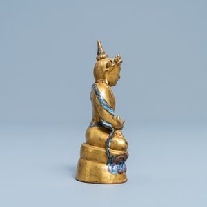 Een vergulde en deels flambé geglazuurde porseleinen figuur van een Bodhisattva, 19/20e eeuw — foto 4