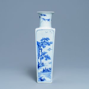 Een vierkante Chinese blauw-witte vaas, Kangxi merk en periode — foto 4