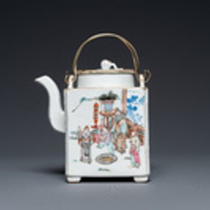 Een vierkante Chinese famille rose 'scholars' theepot, gesigneerd Jiang Yuqing 蔣玉卿, Tongzhi merk en periode — foto 2