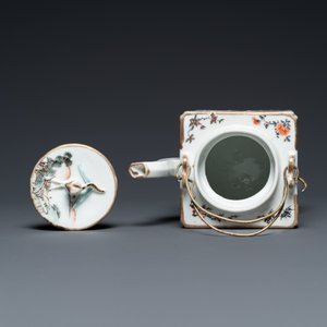 Een vierkante Chinese famille rose 'scholars' theepot, gesigneerd Jiang Yuqing 蔣玉卿, Tongzhi merk en periode — foto 6
