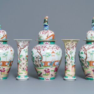 Een vijfdelig famille rose-stijl chinoiserie kaststel, Bayeux, Frankrijk, 19e eeuw — foto 2