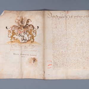 Een Vlaams handschrift op perkament met wapendecor en één gedateerd 1587 met zegel, 16e eeuw — foto 2