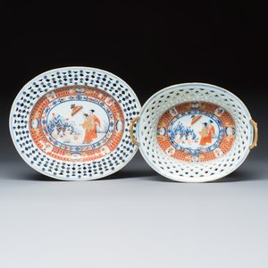 Een zeer zeldzame Chinese Imari-stijl 'La Dame au Parasol' mand met onderschotel naar Cornelis Pronk, — foto 2